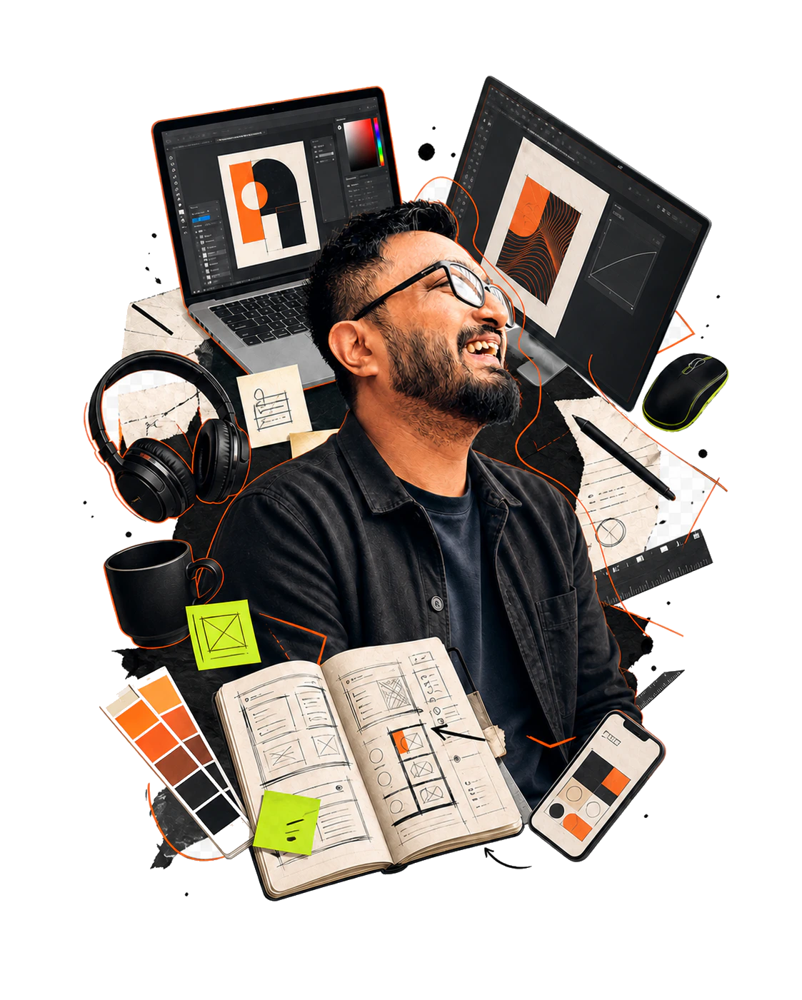 Ronak Rathod surrounded by product design tools
